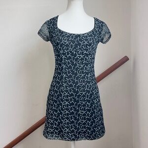 Vintage 90s Black Mesh Overlay Babydoll Mini Dress Cap Sleeve Mini Dress Vine S